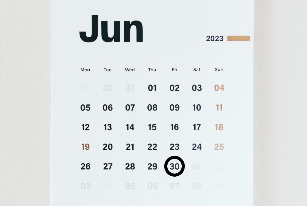 June calendar with the last day circled